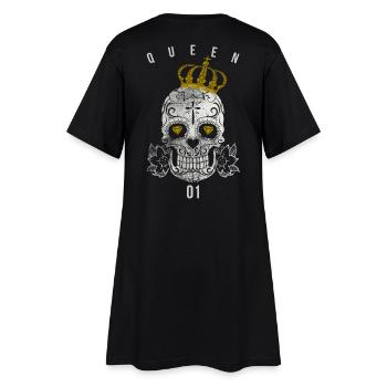 Queen Totenkopf und Krone Motiv für Pärchen - Frauen T-Shirt-Kleid - Schwarz - Hinten