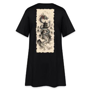 Blauer Drache im chinesischen Bergnebel - Frauen T-Shirt-Kleid - Schwarz - Hinten