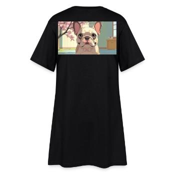 Cute Bulldog in Animated Style - Women’s T-Shirt Dress - black - Back