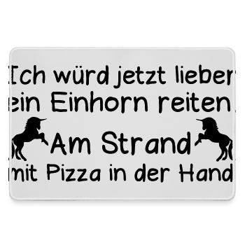 Einhorn Strand Pizza Reiten lustig Spruch Geschenk - Mousepad groß für Gamer - Grau - Vorne