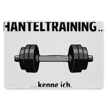 Hanteltraining… kenne ich – Lustiger Fitness Spruc - Mousepad groß für Gamer - Grau - Vorne
