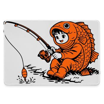 Junge im Fischkostüm angelt - Mousepad groß für Gamer - Grau - Vorne