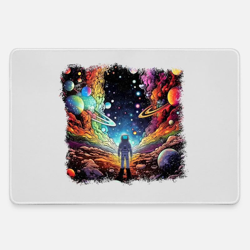Surrealist space artwork with planets - Large Gaming Mouse Mat - grey