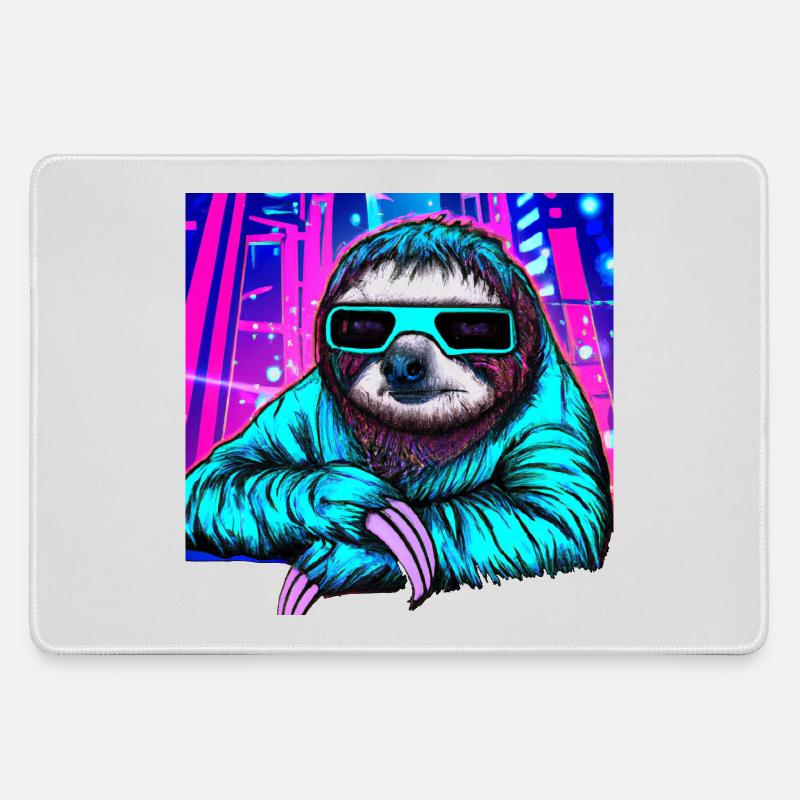 Retrowave Sloth - Ukiyo-e painting - Large Gaming Mouse Mat - grey
