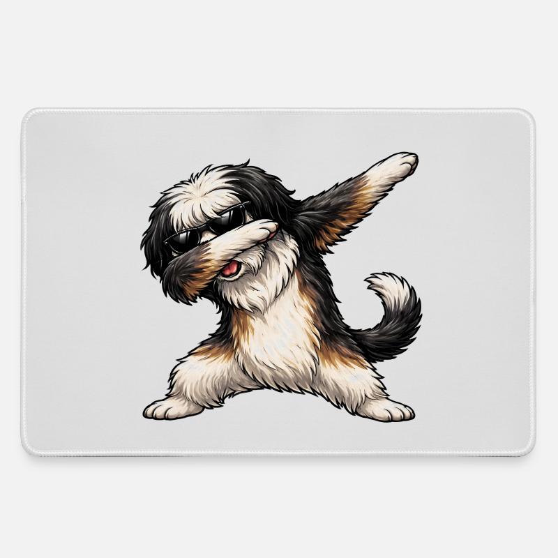 Dabbing Tibetan Terrier - Large Gaming Mouse Mat - grey