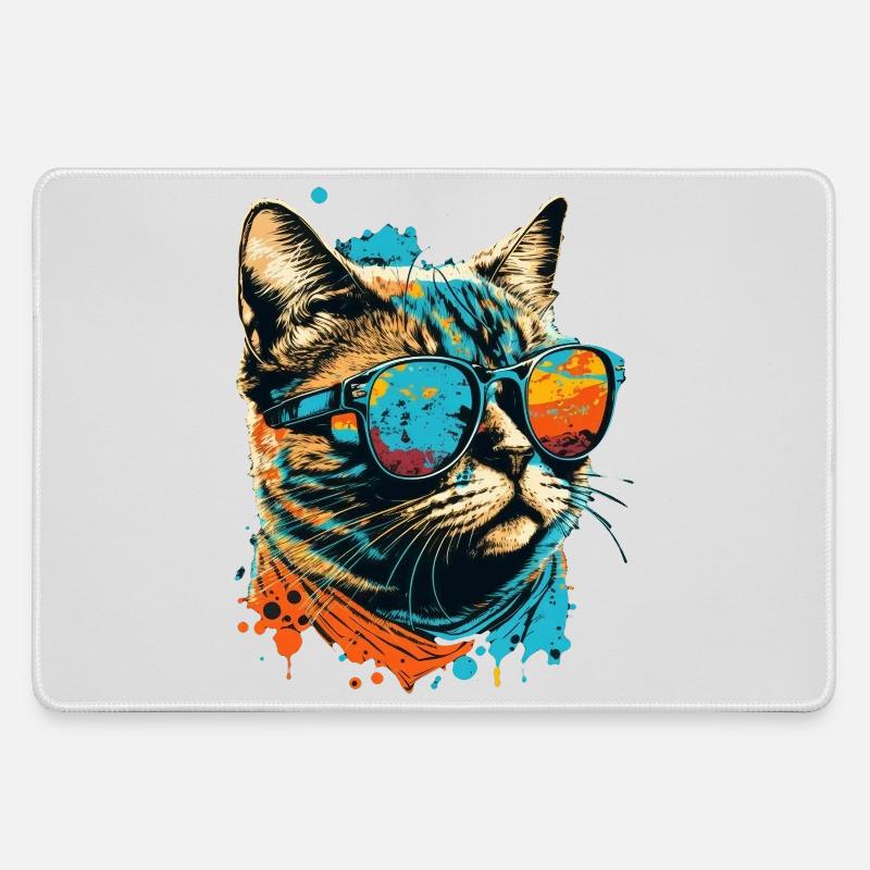 Cat with sunglasses - Large Gaming Mouse Mat - grey