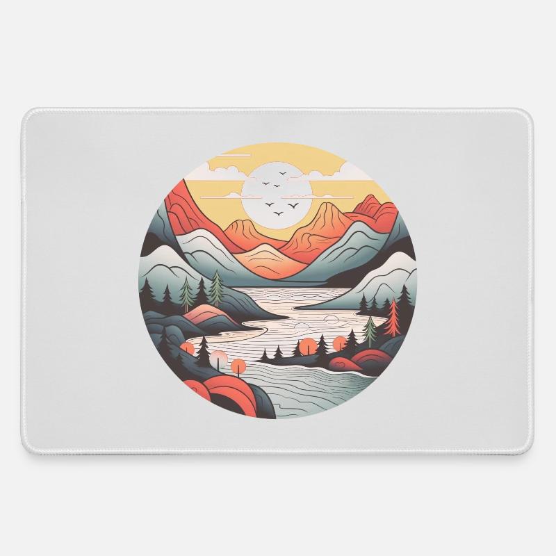 landscape nordic style - Large Gaming Mouse Mat - grey