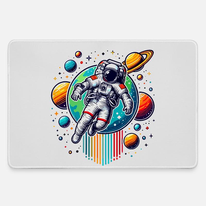 Retro Astronauts Space Planet Design - Large Gaming Mouse Mat - grey