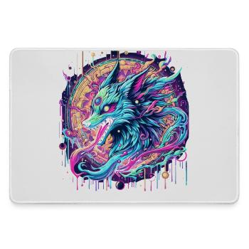 Psychedelische Fuchs Kopf Goa Kunst - Mousepad groß für Gamer - Grau - Vorne
