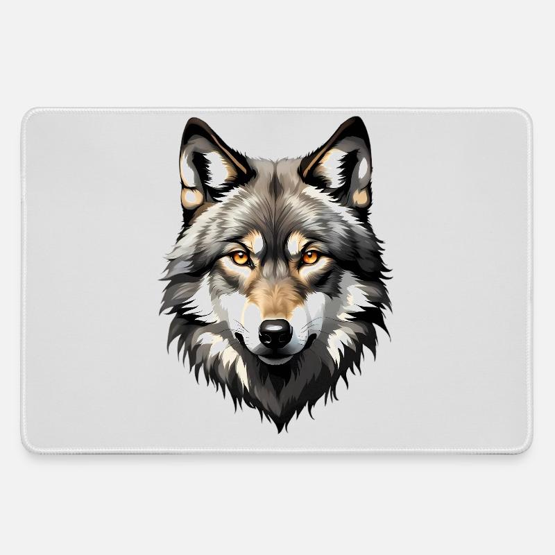 Wolf Head Portrait - Large Gaming Mouse Mat - grey