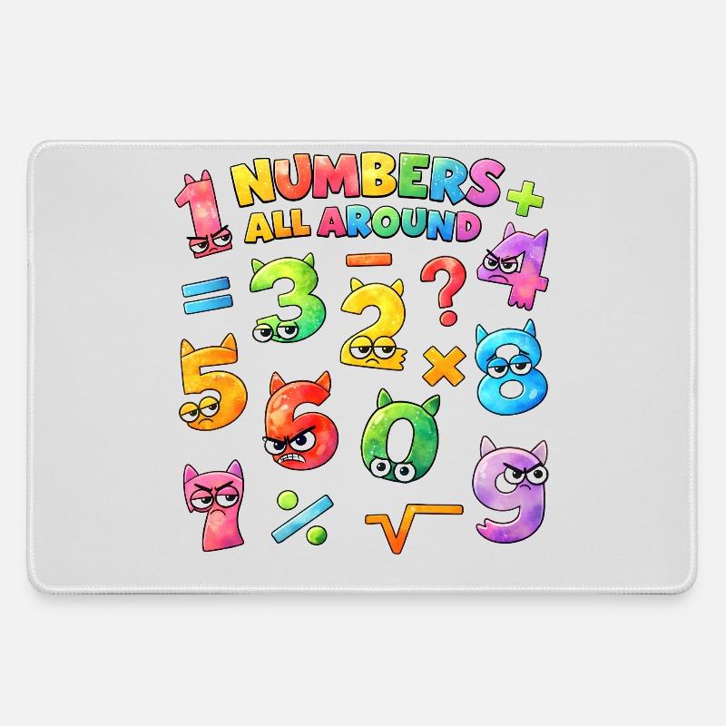 Rainbow Math Faces & Numbers - Mousepad groß für Gamer - Grau