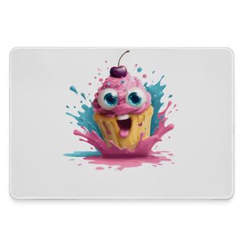 Kunterbunter Cupcake mit Gesicht - Mousepad groß für Gamer - Grau - Vorne