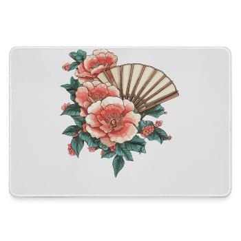 Pfingstrose und Fächer - Mousepad groß für Gamer - Grau - Vorne