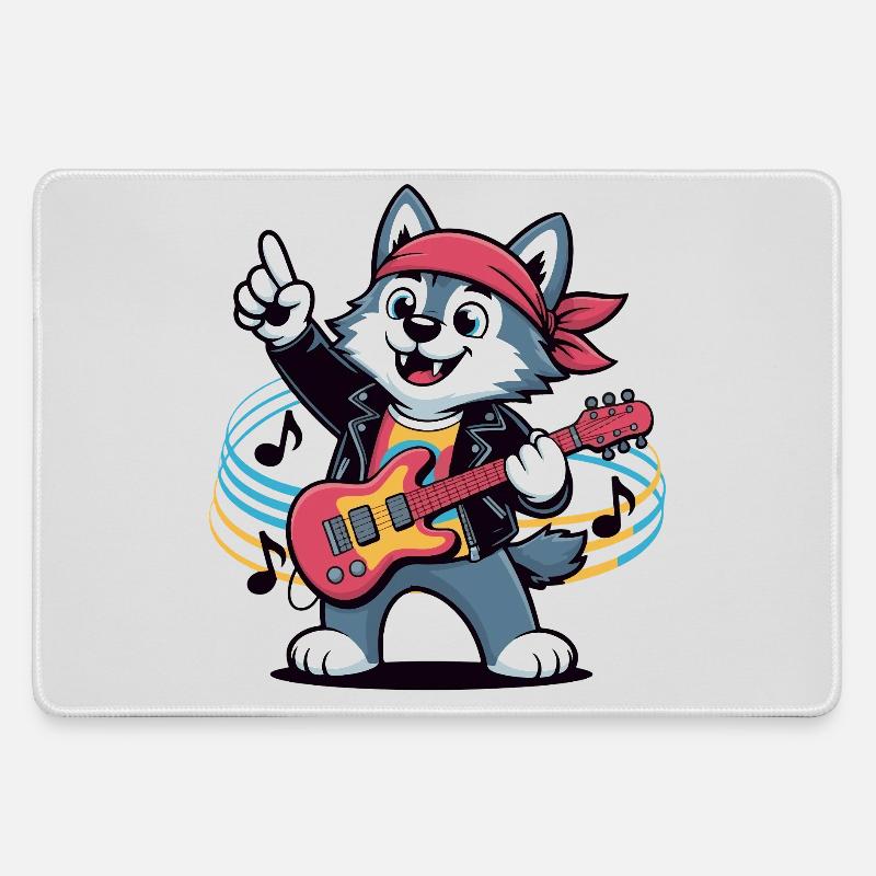 Cat Guitar - Large Gaming Mouse Mat - grey