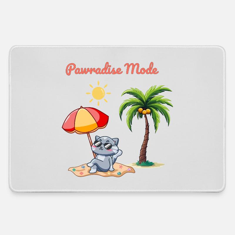 Pawradise Mode – Summer Cat Beach Vibes - Large Gaming Mouse Mat - grey