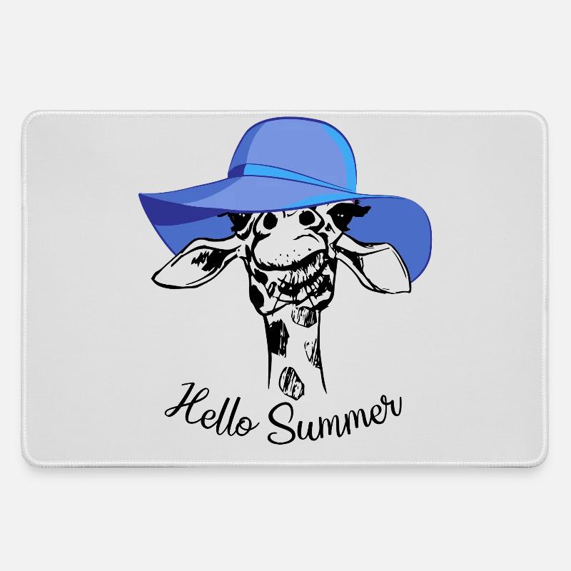 Hello Summer Giraffe Blue Sun Hat Animal Design - Large Gaming Mouse Mat - grey