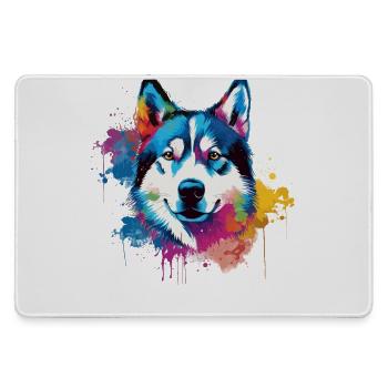 Bunter Husky Splash Art Hund - Mousepad groß für Gamer - Grau - Vorne