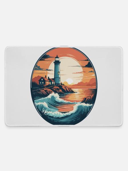 Küsten Leuchtturm - Mousepad groß für Gamer - Grau