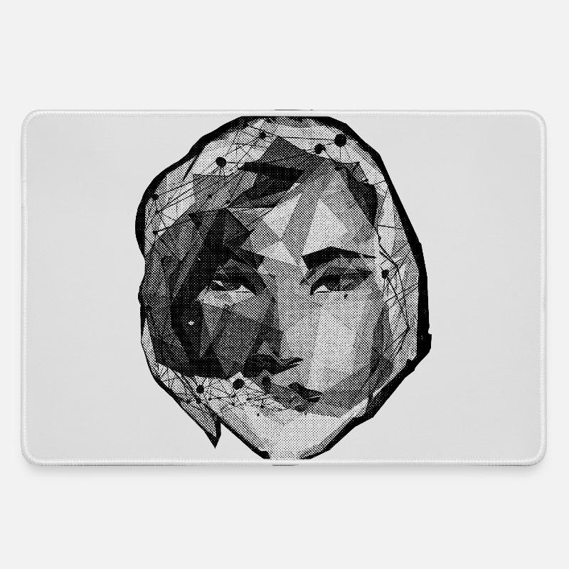 LOWPOLY WOMAN #1 - black & white - Large Gaming Mouse Mat - grey