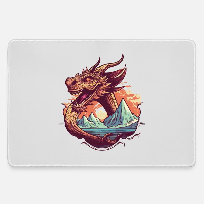 Legendary dragon dream with mountain panorama - Large Gaming Mouse Mat - grey