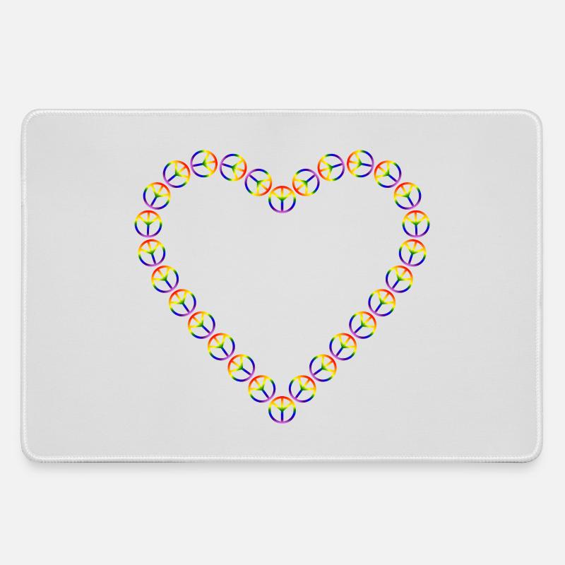 Rainbow Peace Heart Pattern - Large Gaming Mouse Mat - grey