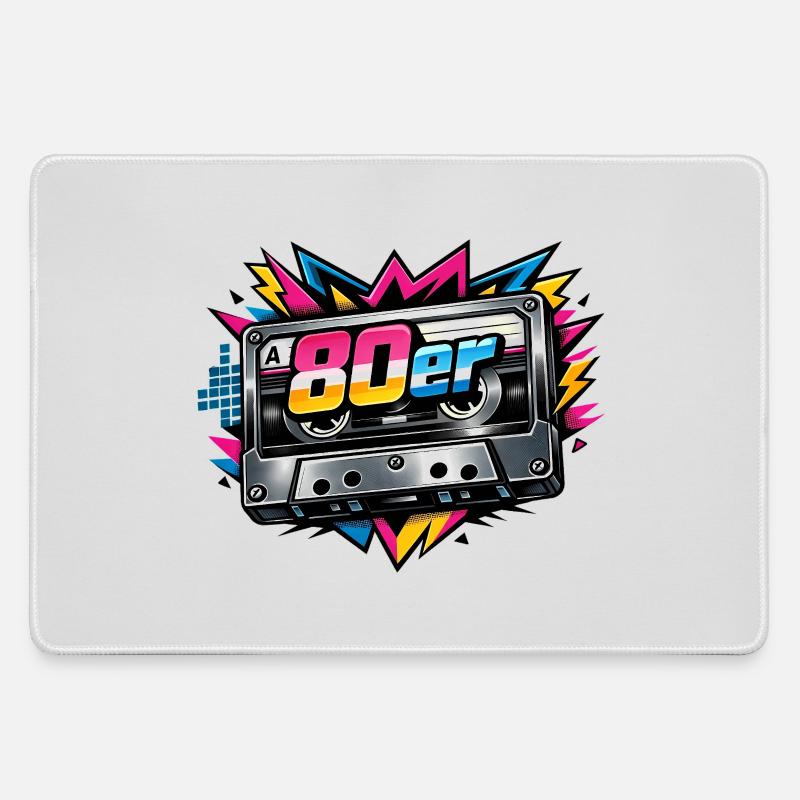 80s Retro Cassette Neon - Large Gaming Mouse Mat - grey