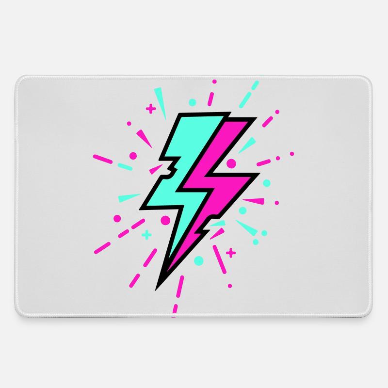 Retro Lightning Bolt Colorful Style - Large Gaming Mouse Mat - grey