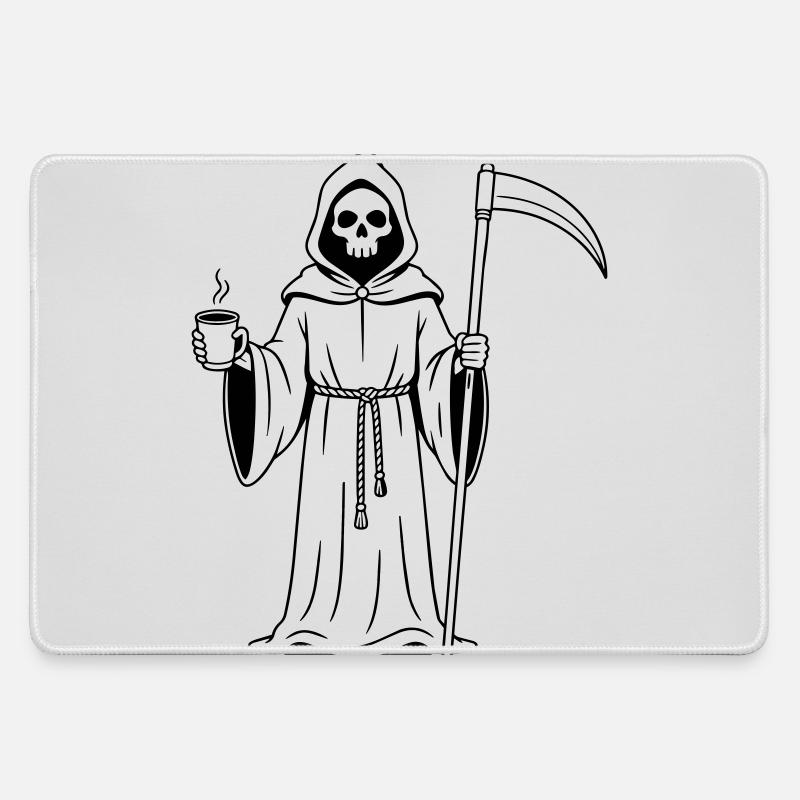 Grim Reaper with a cup of coffee - Large Gaming Mouse Mat - grey