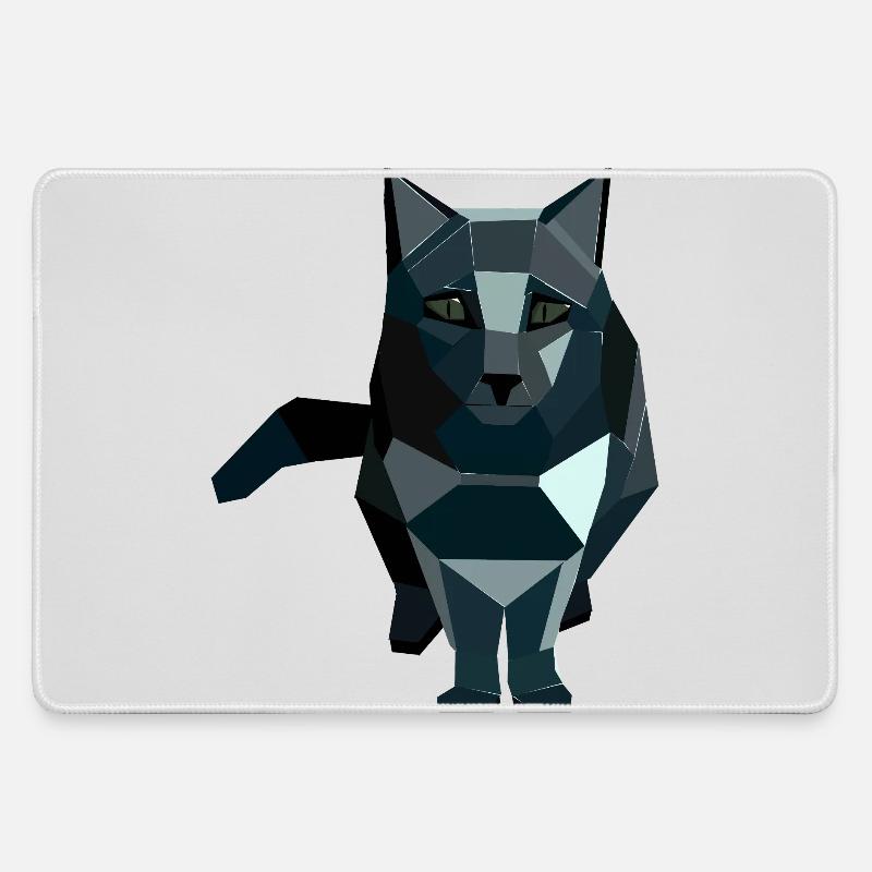 Obsidian style geometric cat - Large Gaming Mouse Mat - grey