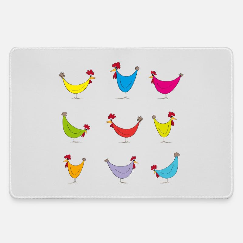 Colorful Chickens Cheerful Pattern - Large Gaming Mouse Mat - grey