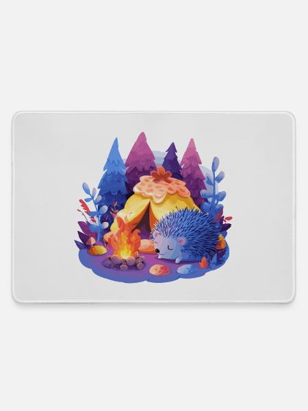 Schlafender Igel am Lagerfeuer - Mousepad groß für Gamer - Grau