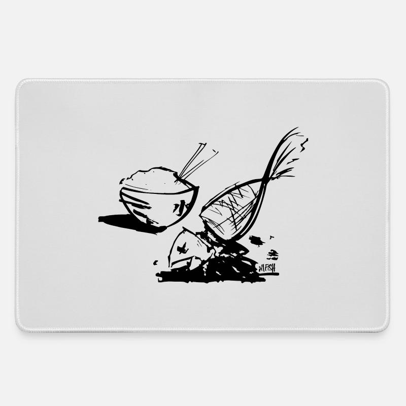 Fish and rice - Large Gaming Mouse Mat - grey