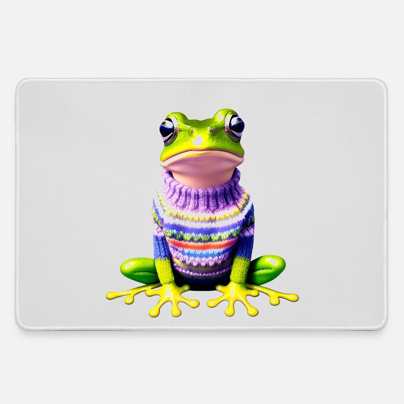 Kleiner Regenbogenfrosch mit Norweger-Pullover - Mousepad groß für Gamer - Grau