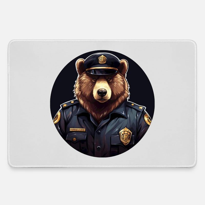 Bear Policewoman - Large Gaming Mouse Mat - grey