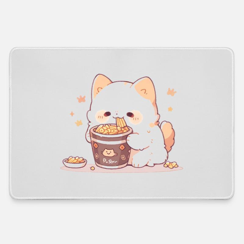 Spaghetti cats - Cat is having fun with past - Large Gaming Mouse Mat - grey