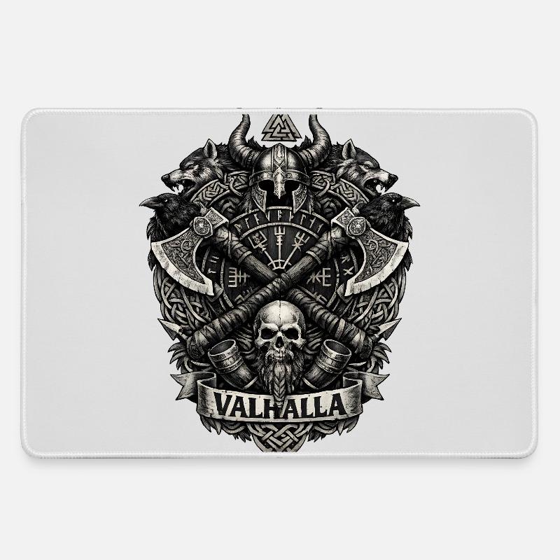 Valhalla Skull Viking Crest - Large Gaming Mouse Mat - grey