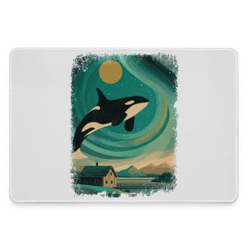 Orca Wal Polarlicht Nachthimmel Vintage Nordlicht - Mousepad groß für Gamer - Grau - Vorne