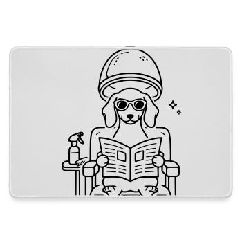 Hund Dackel beim Frisör Minimalistisch Line Art - Mousepad groß für Gamer - Grau - Vorne