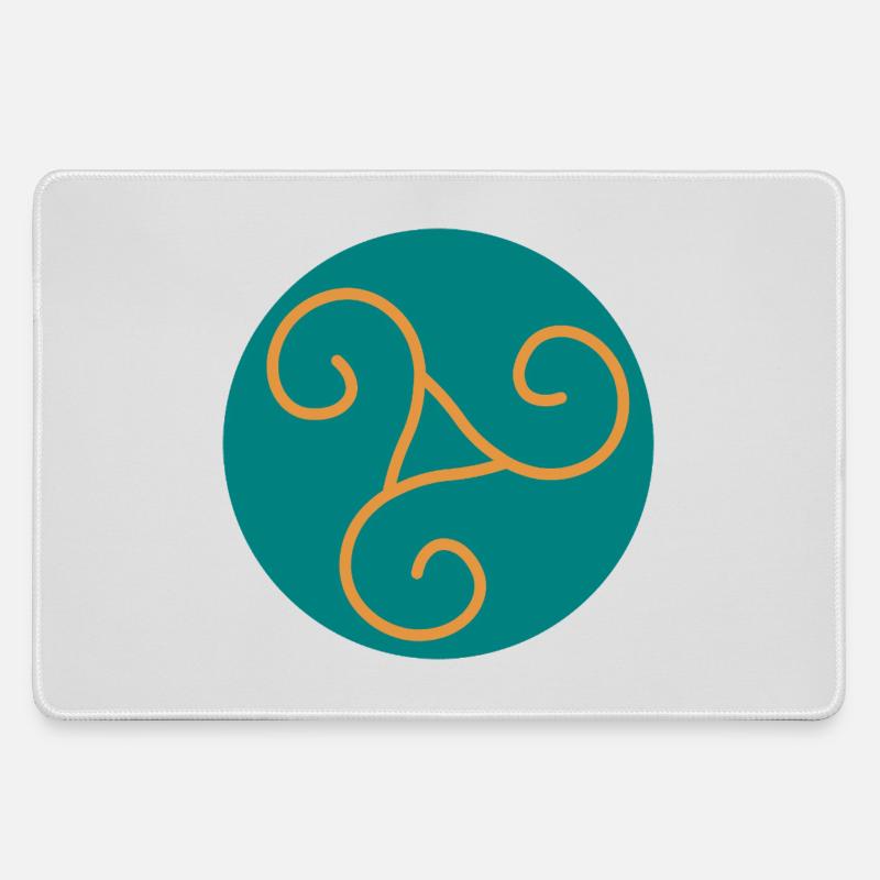Decorative triskel in orange scrolls - Large Gaming Mouse Mat - grey
