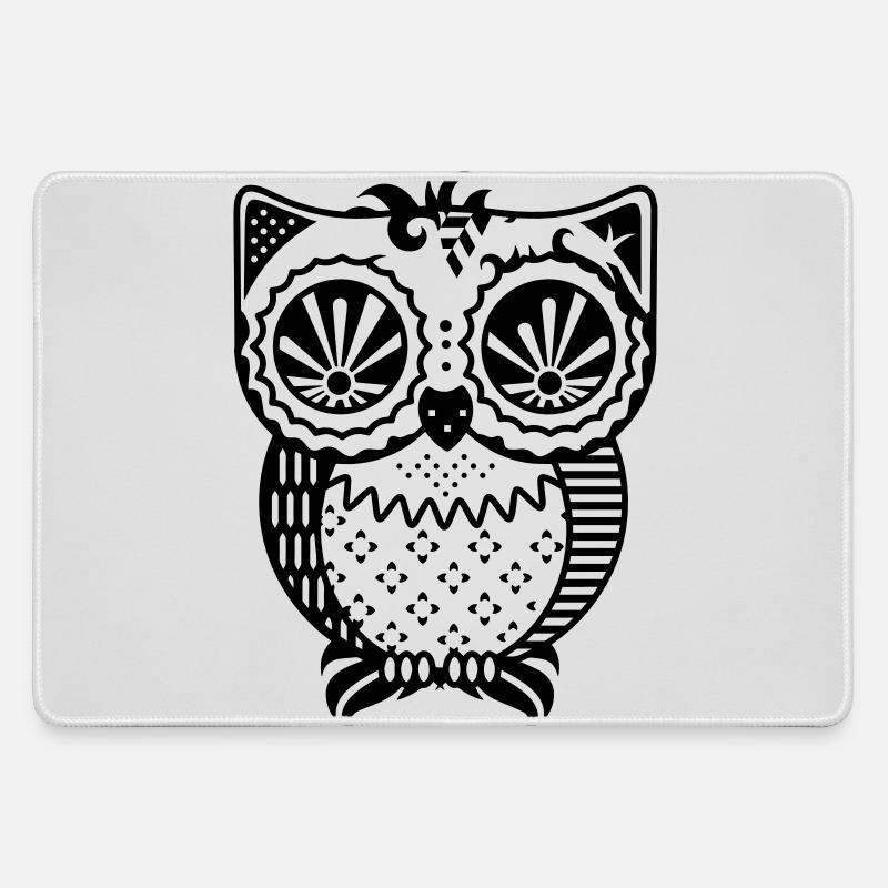 Patchwork Eule - Mousepad groß für Gamer - Grau