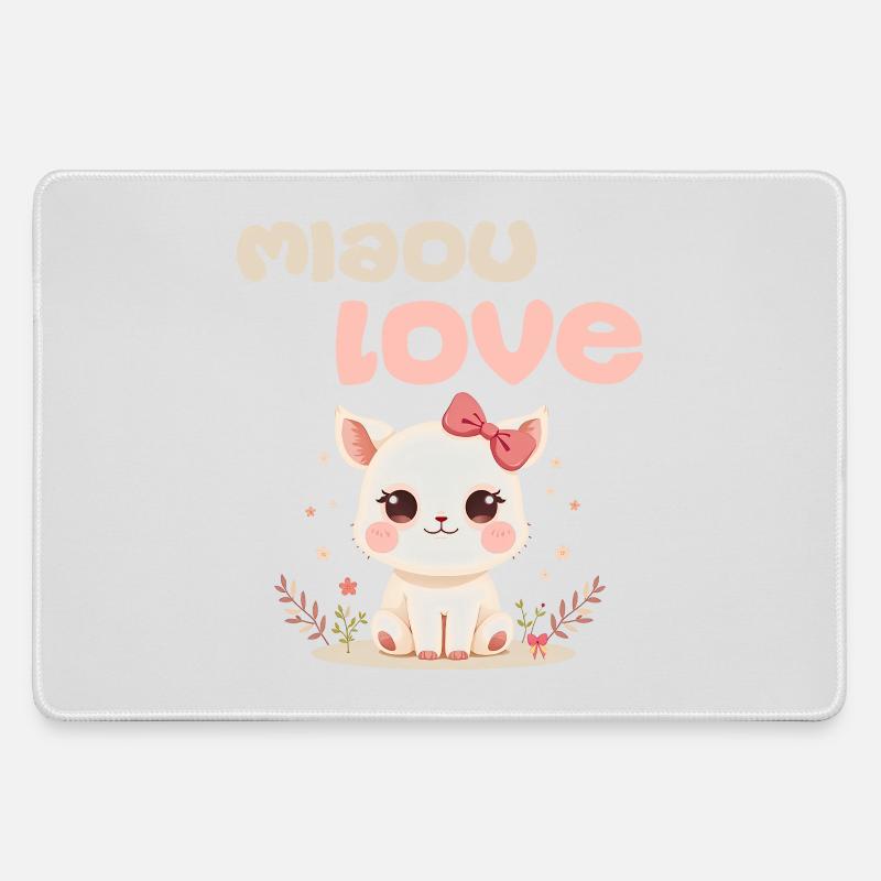 Meow Love Character by Helfspawn - Large Gaming Mouse Mat - grey