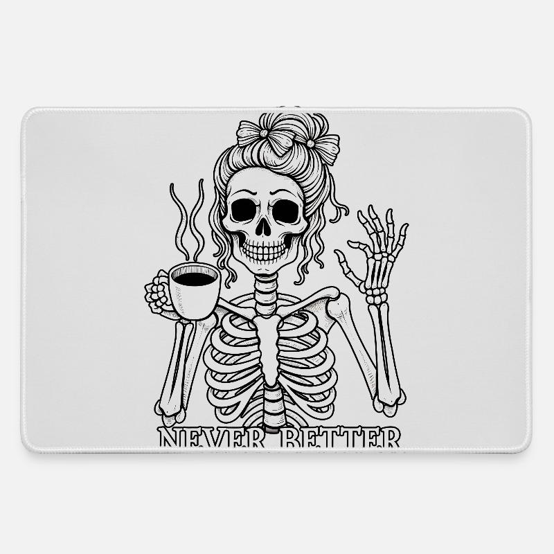 Funny skeleton drinking coffee - Large Gaming Mouse Mat - grey