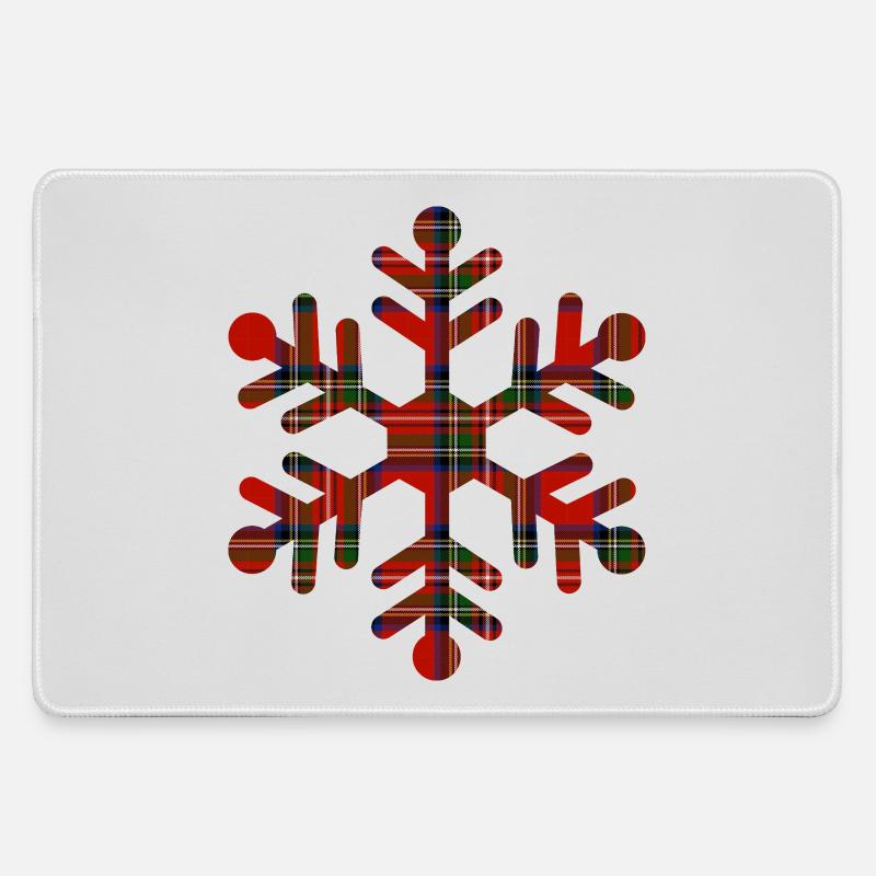 Red Tartan Snowflake - Large Gaming Mouse Mat - grey