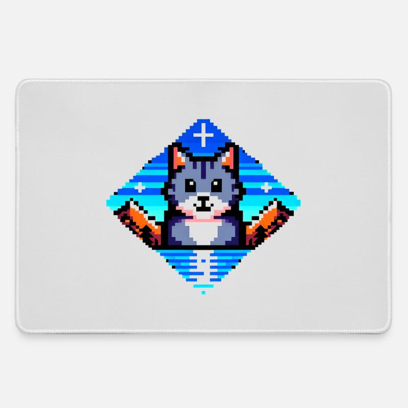 Pixel Cat - Large Gaming Mouse Mat - grey