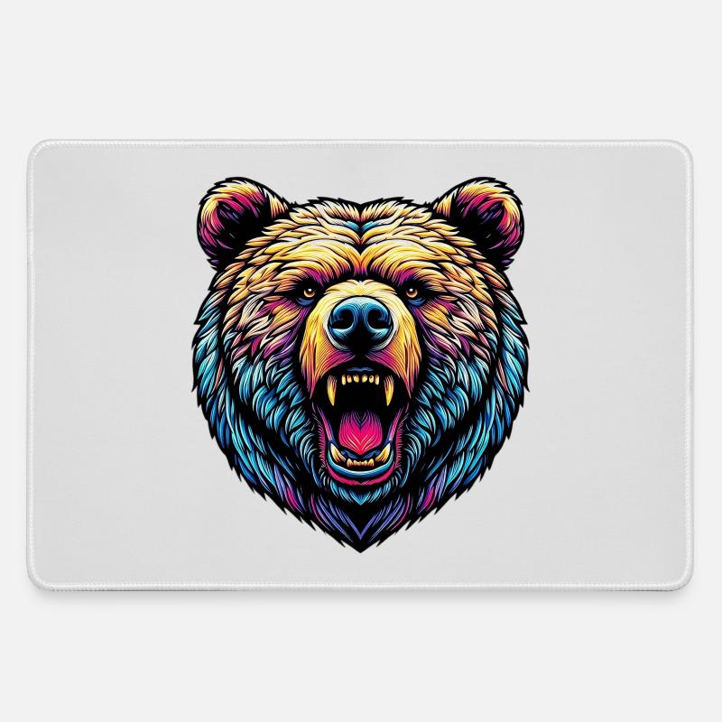 Angry Ferocious Bear - Large Gaming Mouse Mat - grey