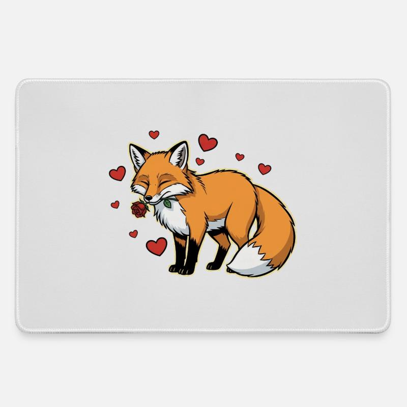 Romantic Fox with Rose - Large Gaming Mouse Mat - grey
