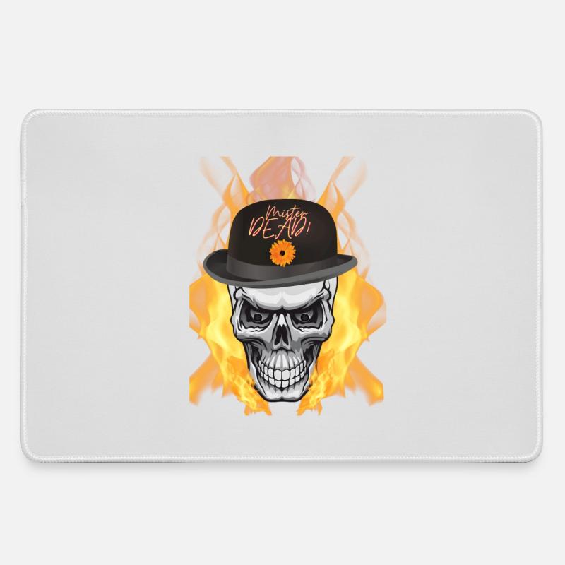 biker, skull, fire - Large Gaming Mouse Mat - grey