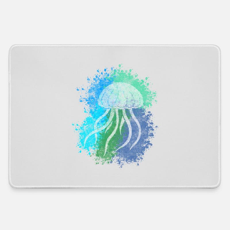Zentangle Jellyfish - Large Gaming Mouse Mat - grey