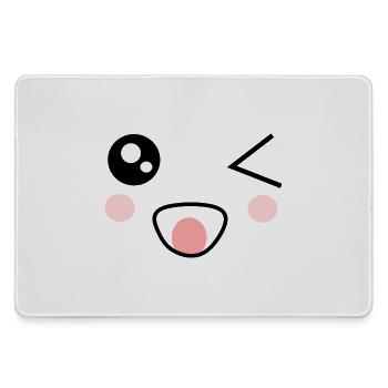 Kawaii Face Funny Gift - Large Gaming Mouse Mat - grey - Front