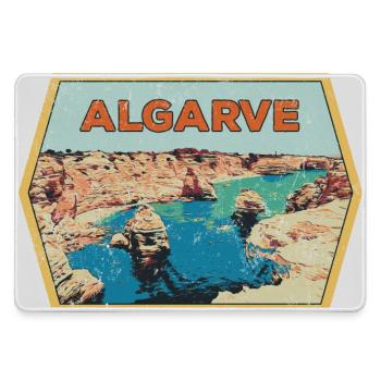 Retro-Abzeichen, Algarve Portugal, Strand Sommersonne - Mousepad groß für Gamer - Grau - Vorne